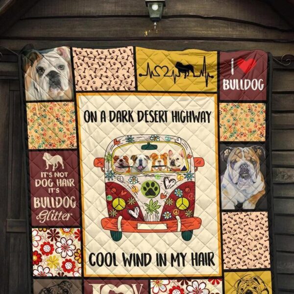 on dark desert highway hippie van bulldog quilt blanket dog lover 1wiht