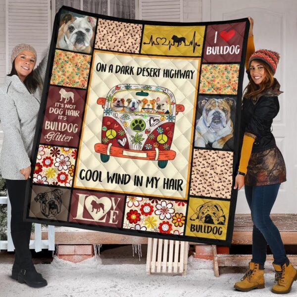 on dark desert highway hippie van bulldog quilt blanket dog lover 9or3d