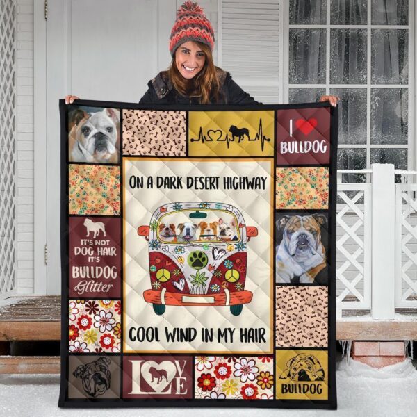 on dark desert highway hippie van bulldog quilt blanket dog lover dfbcd