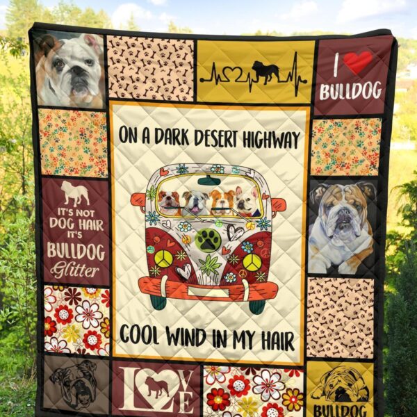 on dark desert highway hippie van bulldog quilt blanket dog lover uojon