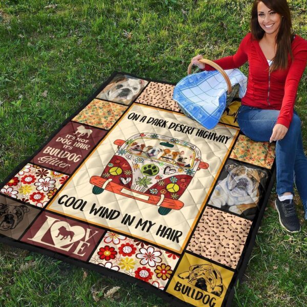 on dark desert highway hippie van bulldog quilt blanket dog lover xknie