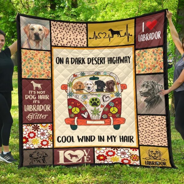 On Dark Desert Hippie Van Labrador Quilt Blanket Dog Lover