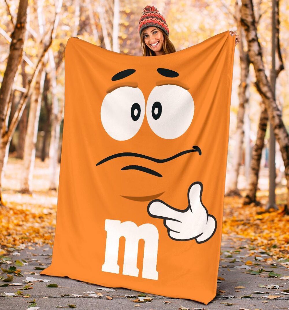 Orange M&M Fleece Blanket Funny Gift For M&M Lover FB005