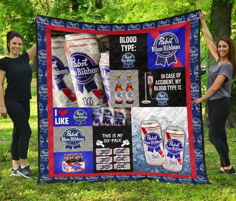 Pabst Blue Ribbon Quilt Blanket Funny Gift For Beer Lover