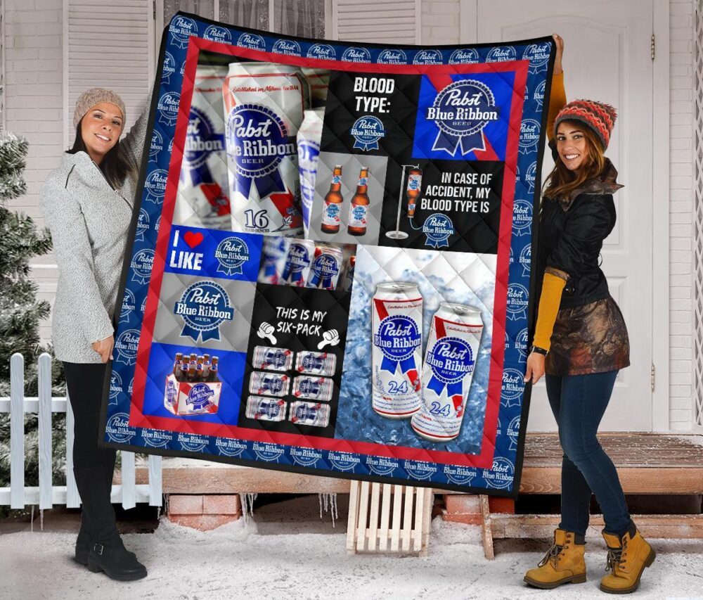 Pabst Blue Ribbon Quilt Blanket Funny Gift For Beer Lover