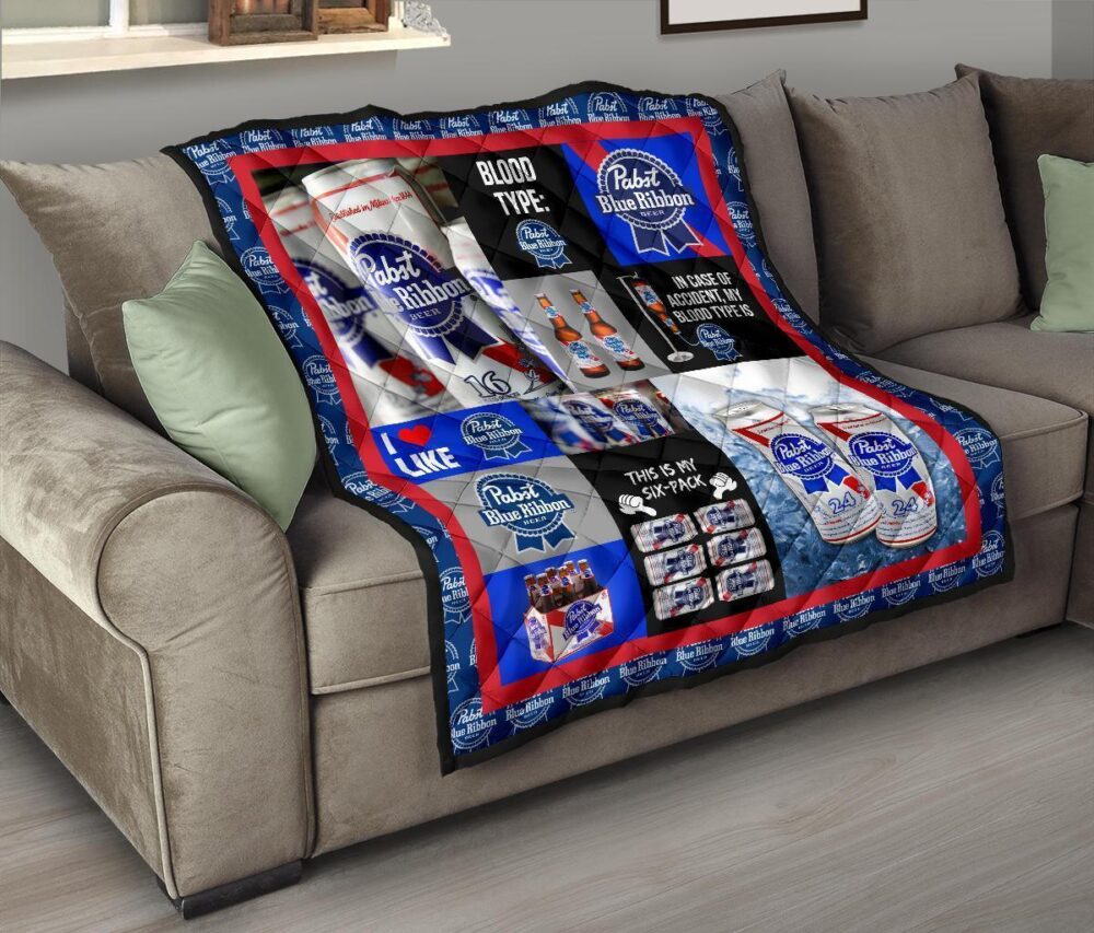 Pabst Blue Ribbon Quilt Blanket Funny Gift For Beer Lover