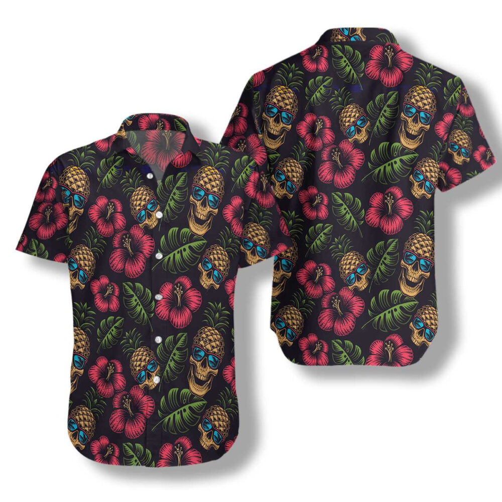 Pineapple Skull Black Custom Hawaii Shirt | Hawaiian Shirt For Women Men