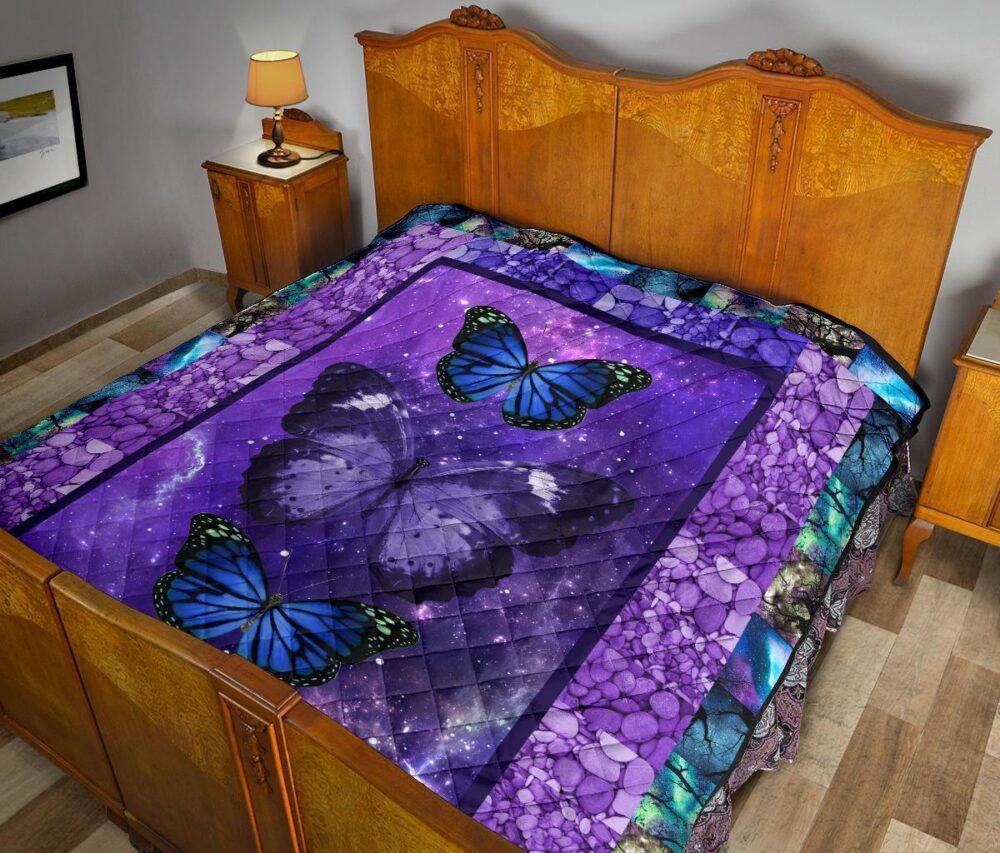 Purple Galaxy Butterfly Quilt Blanket Gift For Butterfly Lover