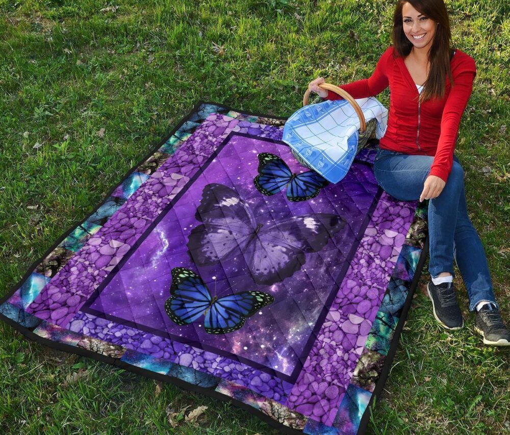 Purple Galaxy Butterfly Quilt Blanket Gift For Butterfly Lover