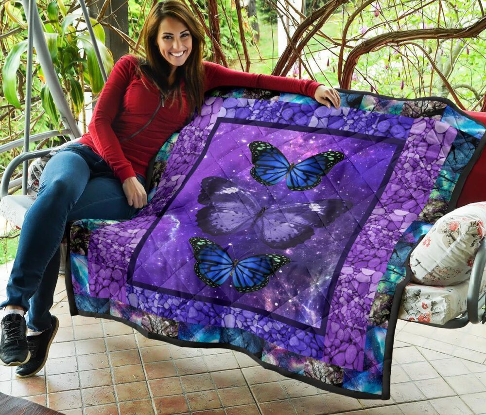 Purple Galaxy Butterfly Quilt Blanket Gift For Butterfly Lover