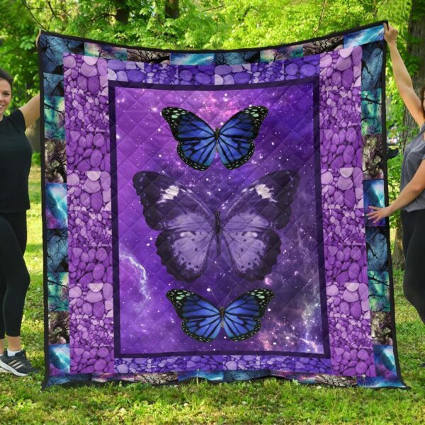 Purple Galaxy Butterfly Quilt Blanket Gift For Butterfly Lover