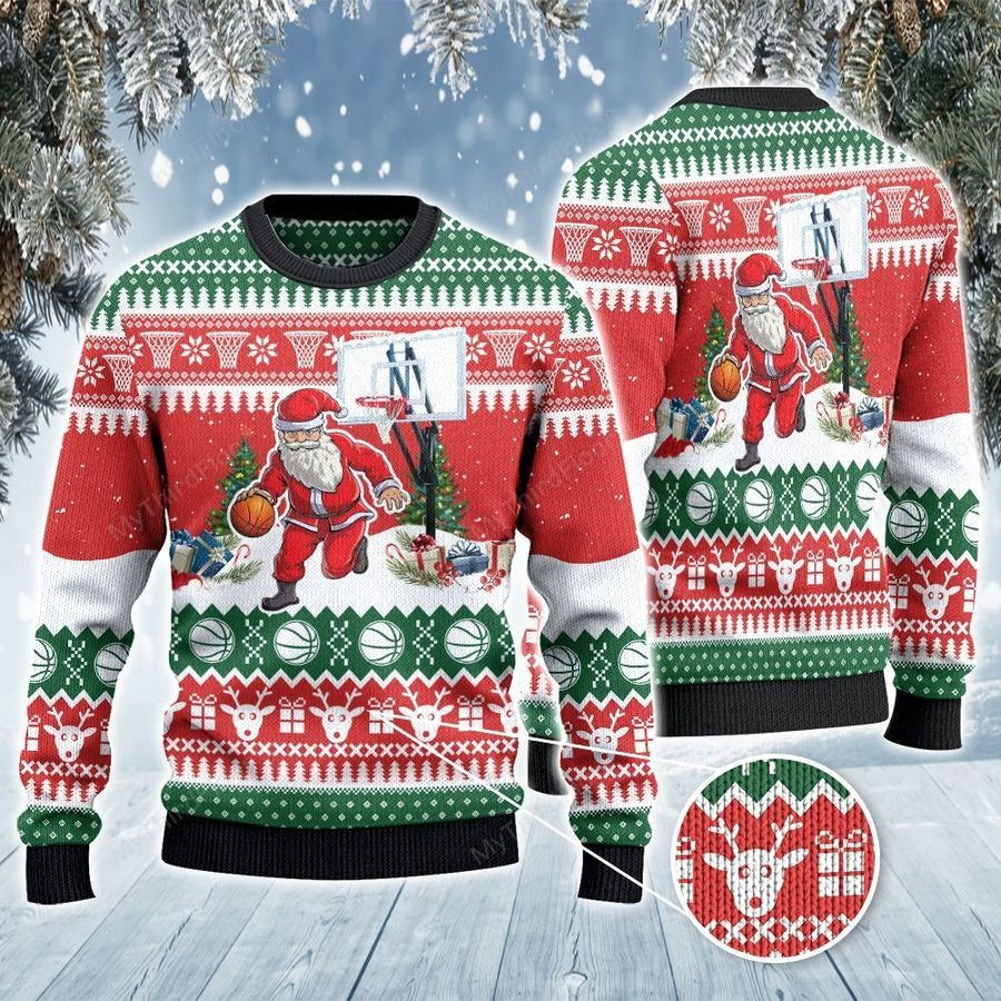 Santa Dribble Basketball Ugly Christmas Sweater Custom Sweatshirt Apparel