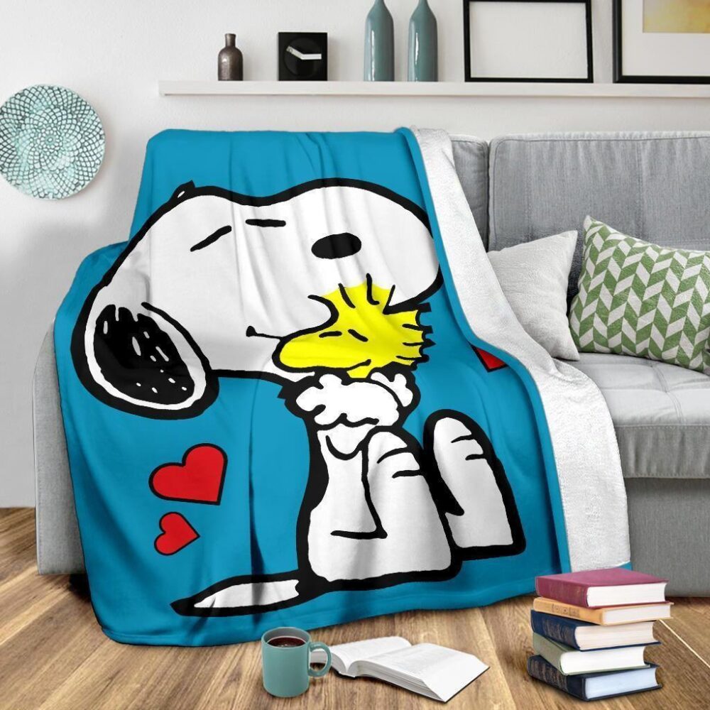 Snoopy and Woodstock Blue Fleece Blanket Gift For Fan