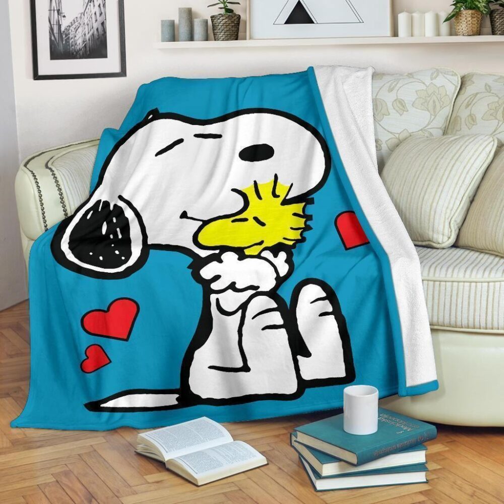 Snoopy and Woodstock Blue Fleece Blanket Gift For Fan