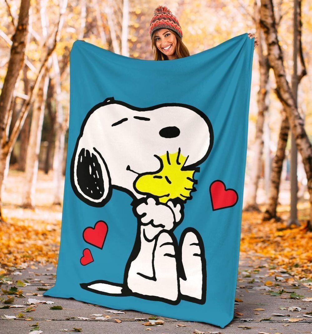 Snoopy and Woodstock Blue Fleece Blanket Gift For Fan