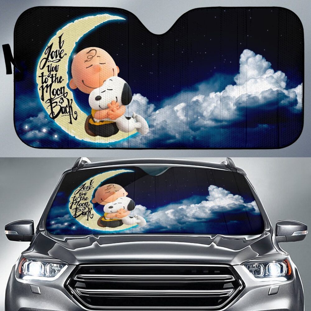 Snoopy Auto Sun Shade | I Love You To The Moon And Back Cartoon Auto Sun Shade