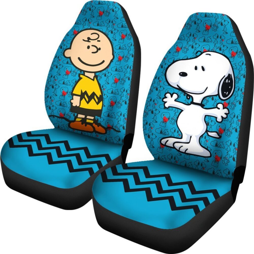 Snoopy Car Seat Covers | Charlie & Snoopy Aqua Blue Color Cartoon Car Seat Covers