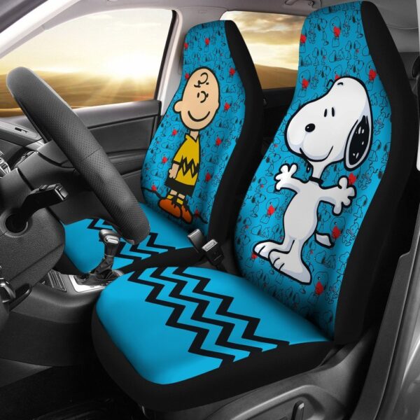 Snoopy Car Seat Covers | Charlie & Snoopy Aqua Blue Color Cartoon Car Seat Covers