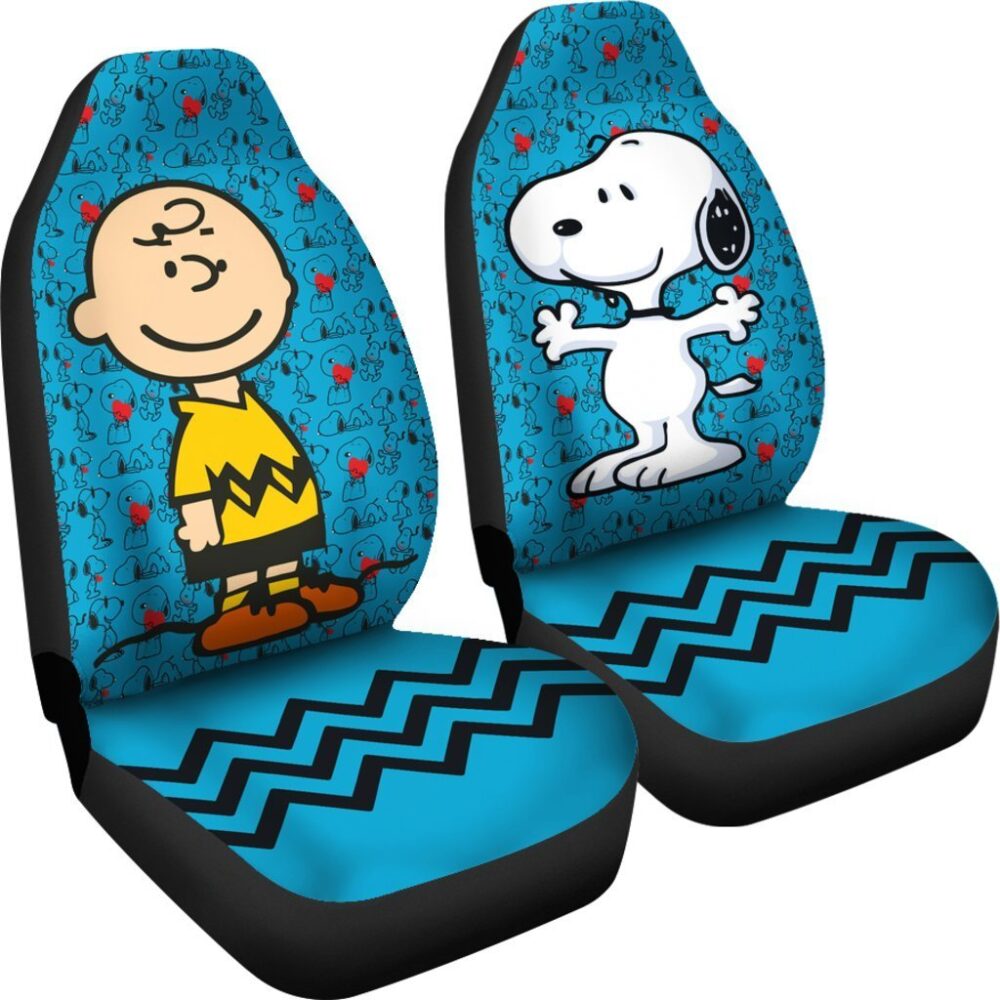 Snoopy Car Seat Covers | Charlie & Snoopy Aqua Blue Color Cartoon Car Seat Covers