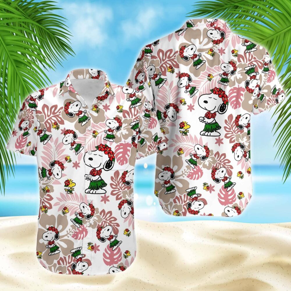 Snoopy Tropical Pattern Custom Button Up Hawaiian Shirt HW037