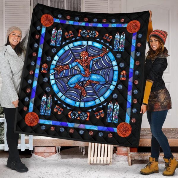 spider man stain glass style quilt blanket bedding decor idea ilh2m