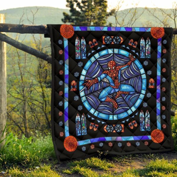 spider man stain glass style quilt blanket bedding decor idea s75eh