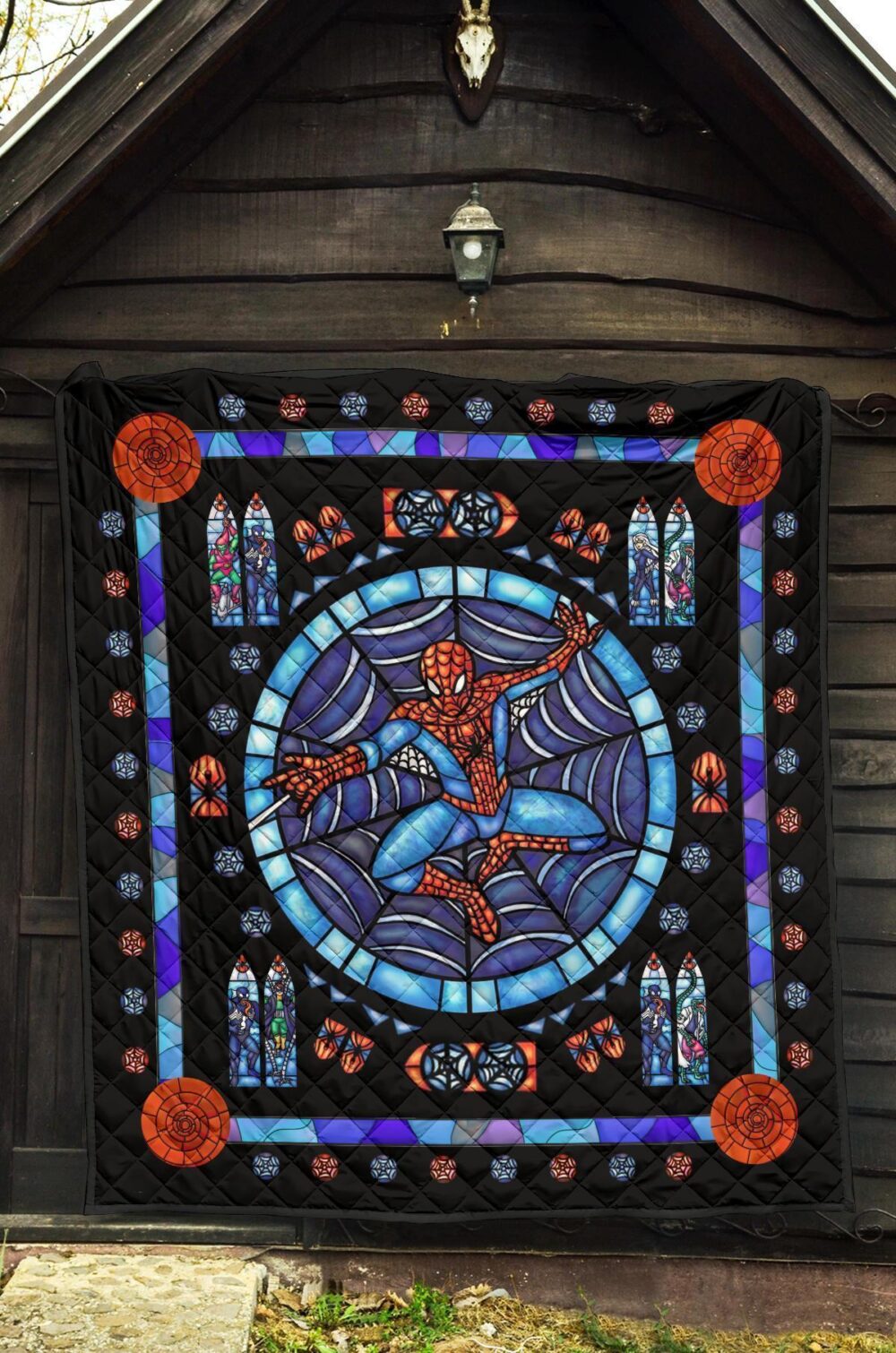 Spider-Man Stain Glass Style Quilt Blanket Bedding Decor Idea