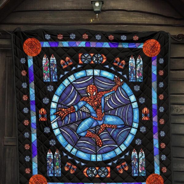 spider man stain glass style quilt blanket bedding decor idea swzls