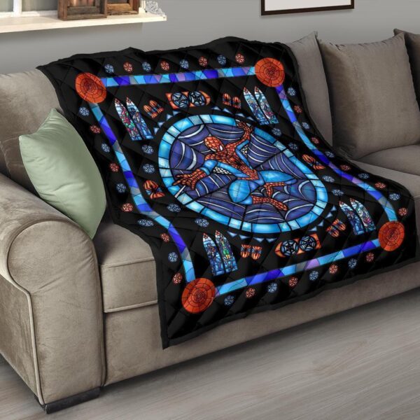 spider man stain glass style quilt blanket bedding decor idea wovjd