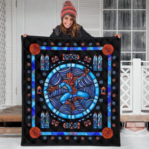 spider man stain glass style quilt blanket bedding decor idea xnow0