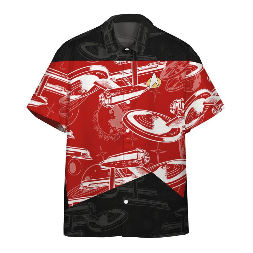 Star Trek The Next Generation 1987 Red Uniform Custom Button Up Hawaiian Shirt