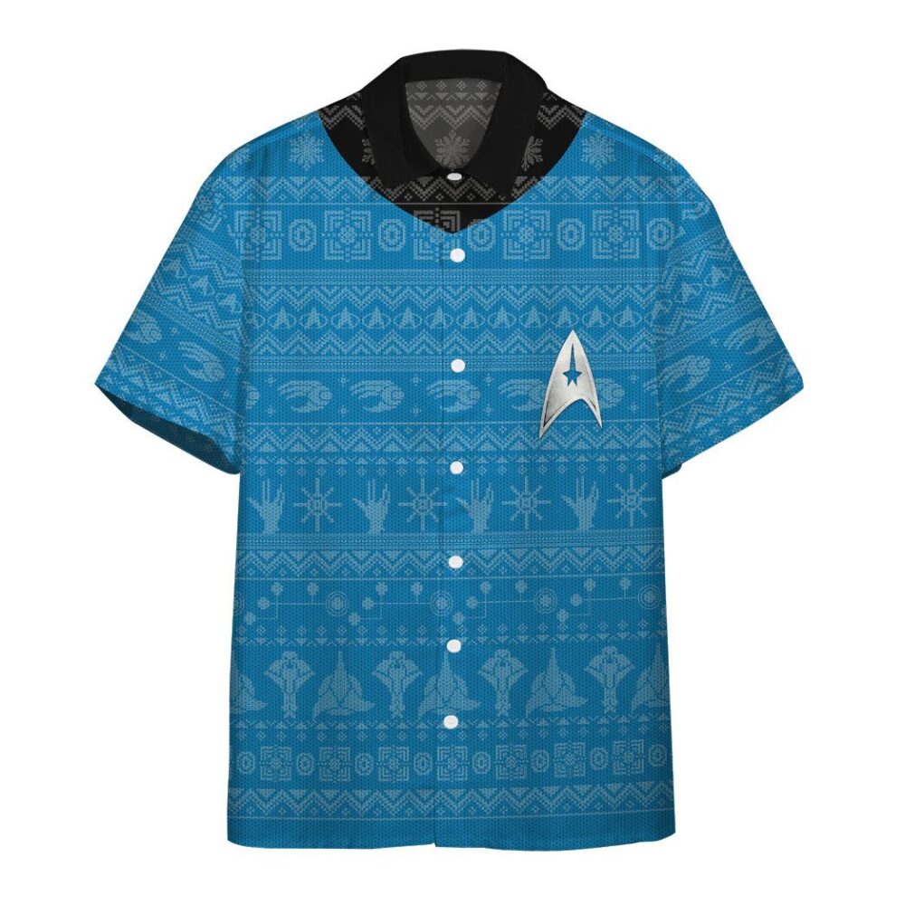 Star Trek The Original Series 1966 1969 Blue Ugly Christmas Custom Button Up Hawaiian Shirt