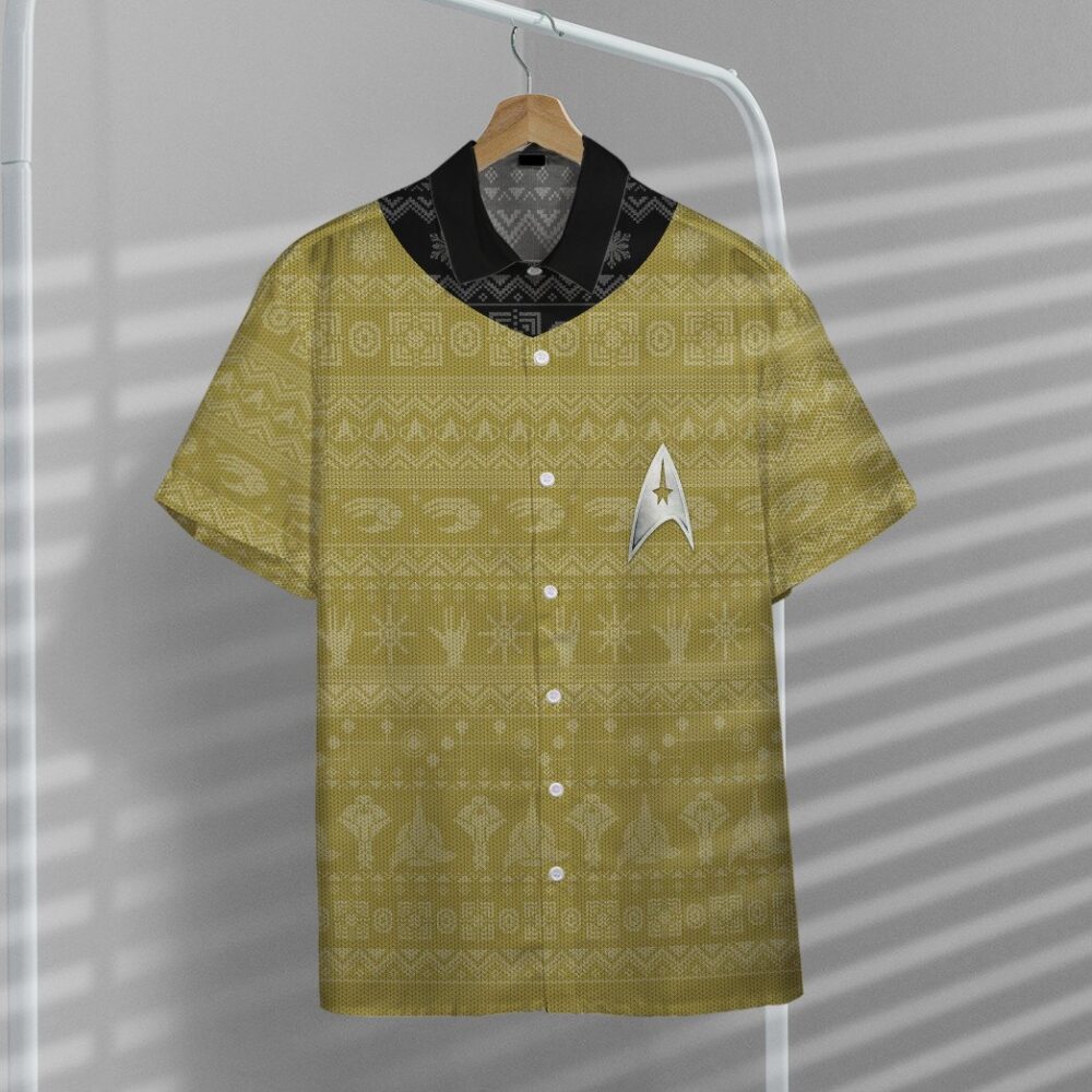 Star Trek The Original Series 1966 1969 Yellow Ugly Christmas Custom Button Up Hawaiian Shirt