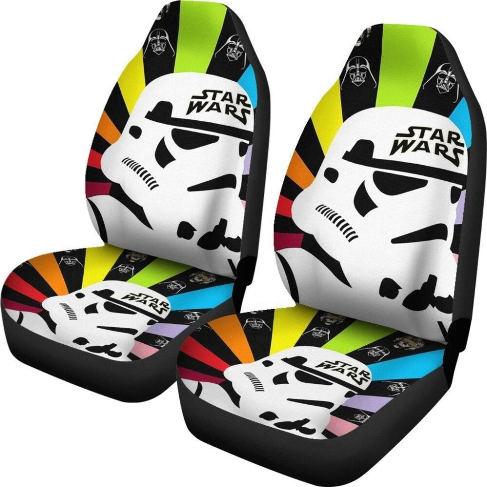 Star Wars Car Seat Covers | Stormtrooper Head Colorful Retrowave Seat Covers SWCSC16