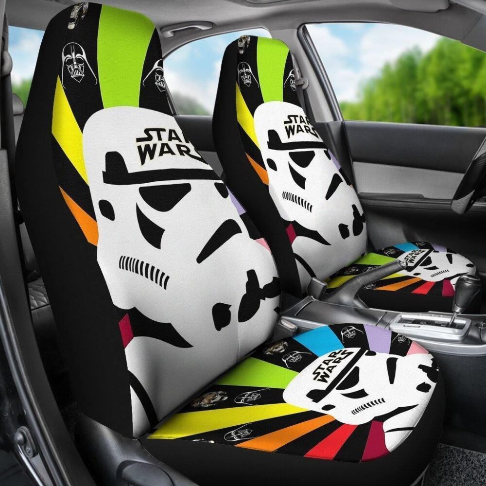 Star Wars Car Seat Covers | Stormtrooper Head Colorful Retrowave Seat Covers SWCSC16