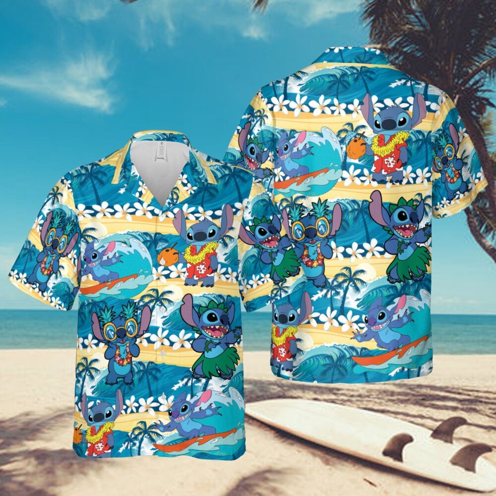 Stitch Custom Hawaii Shirt | Tropical  Disney Button Up Shirts