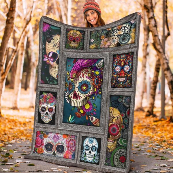 sugar skull fleece blanket funny gift idea krbeh