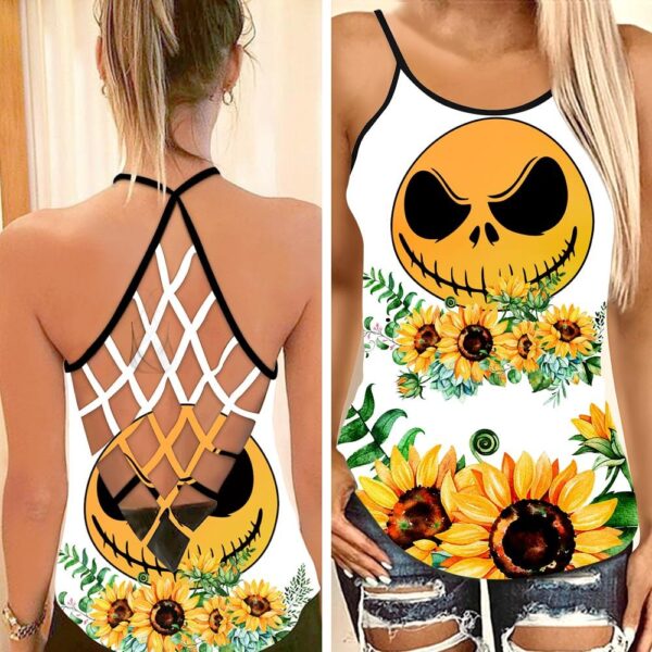 Sunflower Jack Skellington Face Criss Cross Tank Top NBCCT18