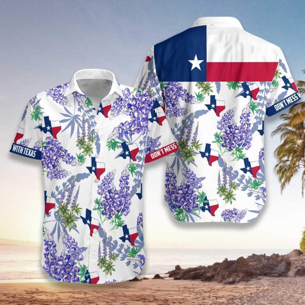 Texas Flag Bluebonnets Hawaiian Shirt, Hawaiian Shirts For Men, White Hawaiian Shirts