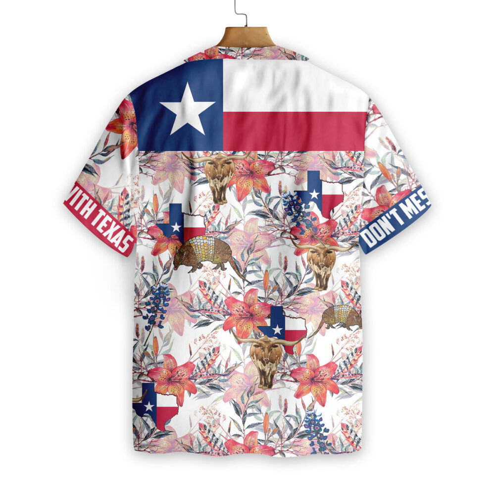 Texas Longhorn Bluebonnet And Armadillo Hawaiian Shirt | Button Down Floral Texas Flag Shirt | Proud Texas Shirt For Men