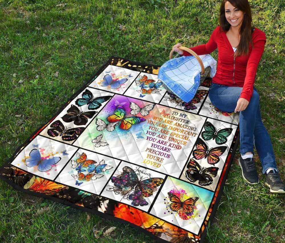 To My Daughter Butterfly Quilt Blanket Gift From Dad Mom