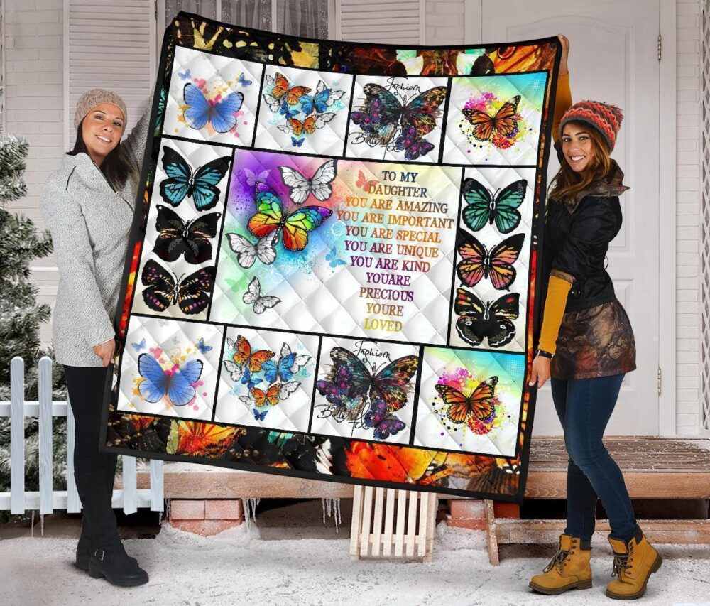 To My Daughter Butterfly Quilt Blanket Gift From Dad Mom