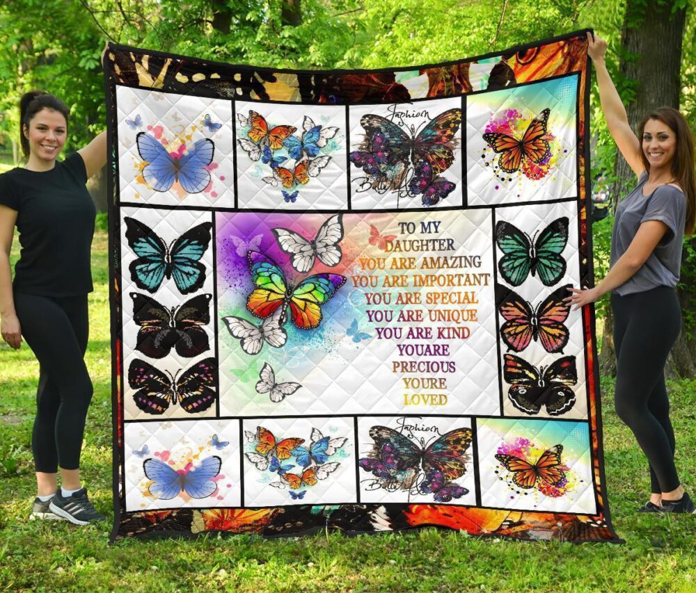 To My Daughter Butterfly Quilt Blanket Gift From Dad Mom