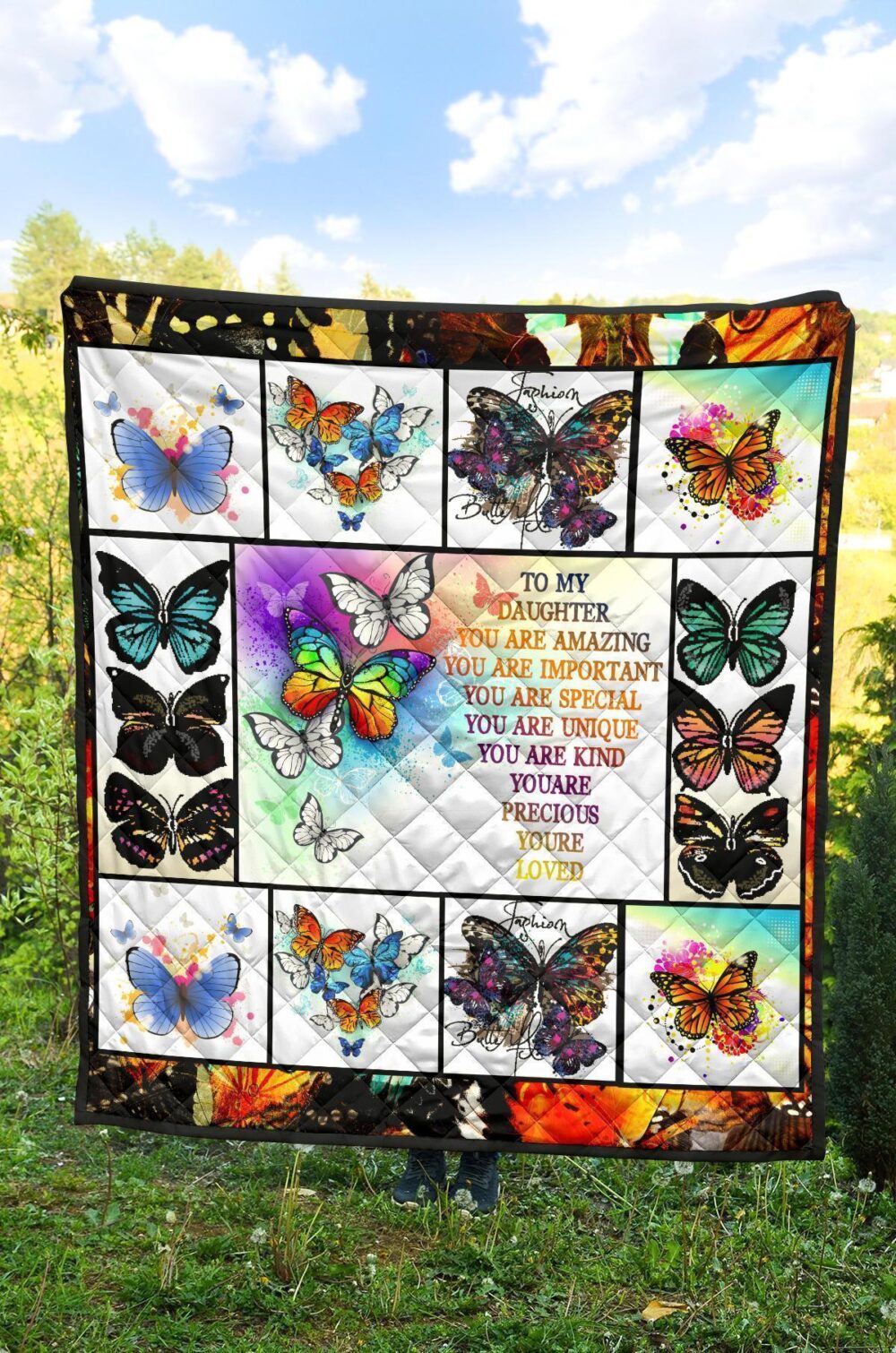 To My Daughter Butterfly Quilt Blanket Gift From Dad Mom