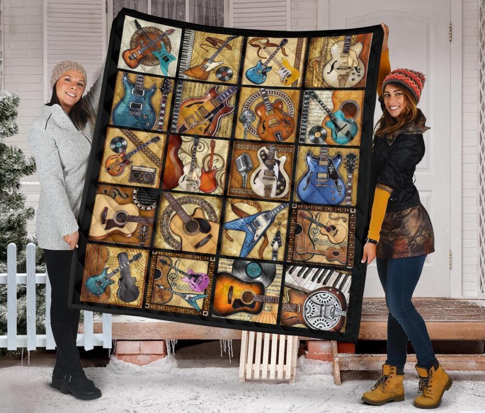 Vintage Guitar Quilt Blanket Amazing Gift Idea For Guitar Lover