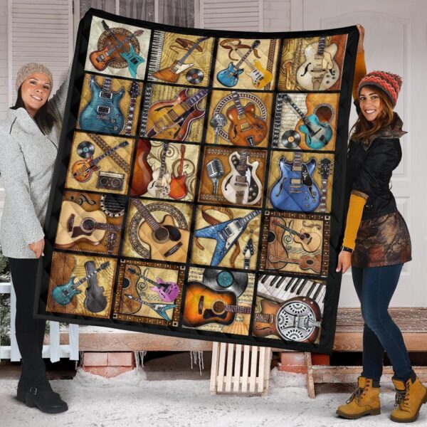 Vintage Guitar Quilt Blanket Amazing Gift Idea For Guitar Lover