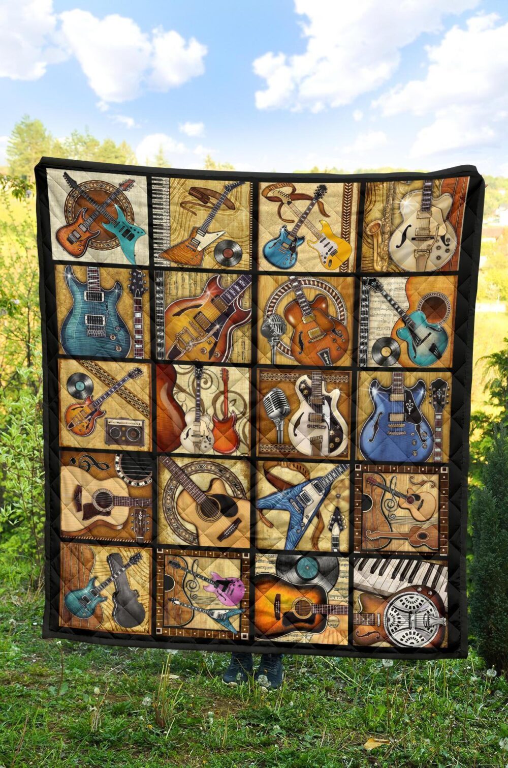 Vintage Guitar Quilt Blanket Amazing Gift Idea For Guitar Lover