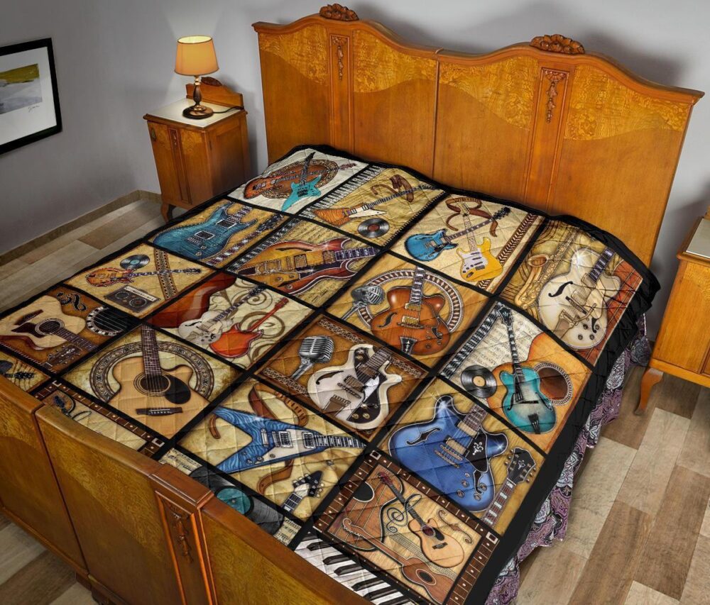 Vintage Guitar Quilt Blanket Amazing Gift Idea For Guitar Lover