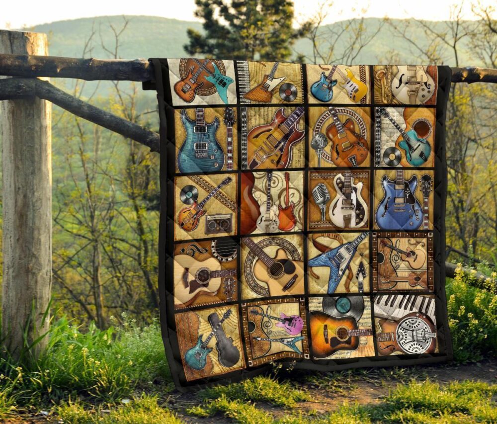 Vintage Guitar Quilt Blanket Amazing Gift Idea For Guitar Lover