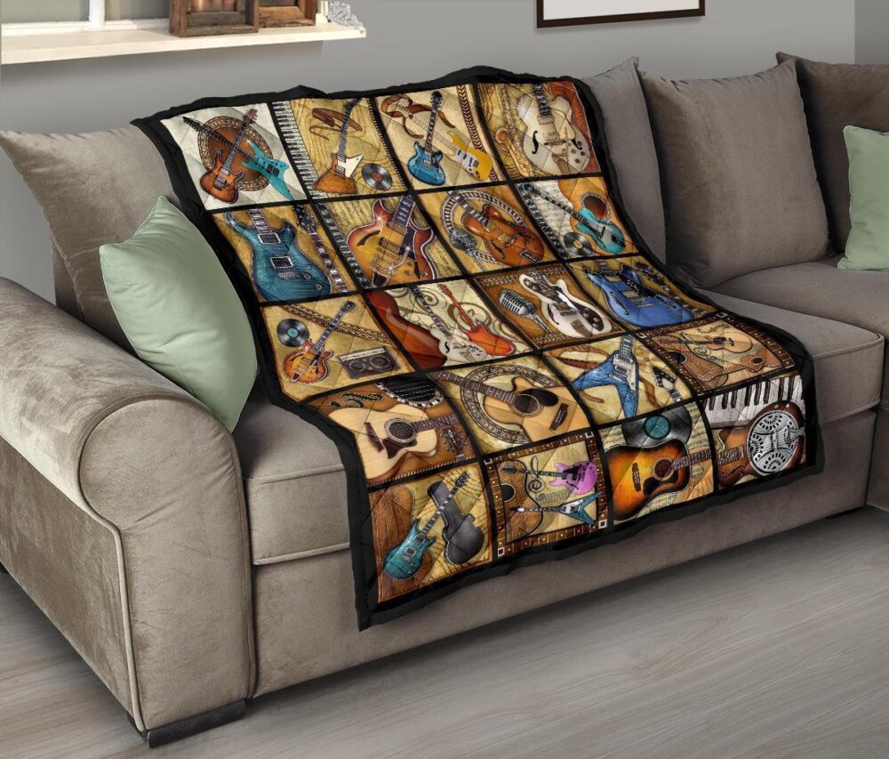 Vintage Guitar Quilt Blanket Amazing Gift Idea For Guitar Lover